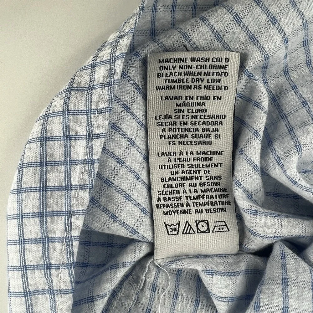 Duchamp London Men's Dress Shirt 18 XXL 46 Blue White Check Slim‎ Fit Stretch